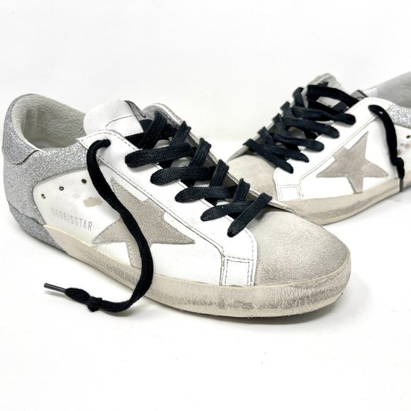 Golden Goose Superstar Silver Glitter Leather Sneakers Size 36 US 6 - Picture 5 of 11